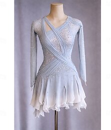 preiswerte -Eiskunstlaufkleid Damen Eislaufen Kleid Weiß Patchwork Offener Rücken Hohe Elastizität Training Übung Wettbewerb Eiskunstlaufkleidung Klassisch Kristall / Strass Langarm Eislaufen Eiskundstlauf
