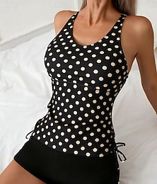 זול -בגדי ריקוד נשים בגדי ים טנקיני 2 חתיכות מותן גבוה בגד ים בקרת בטן מותן גבוה רזה גב חשוף חופשה בגדי חוף מנוקד צווארון U ללא שרוולים בגדי ים