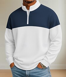 abordables -Hombre Bloque de color Polo Manga Larga Cuello Mao Ropa Deportiva Vacaciones Ropa Deportiva Casual Diario Impresión 3D Primavera Otoño Azul Piscina Negro Amarillo