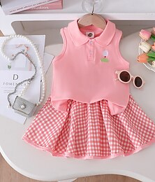 preiswerte -Mädchen 3D Karomuster T-Shirt & Rock Rosa Ärmellos Andere Drucke Sommer Lässig Kleinkind 1-5 Jahre Rundhalsausschnitt Outdoor