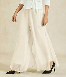 baratos -Mulheres Perna larga Elegante Comprimento total Cintura Média Côr Sólida Cintura elástica Confortável Com Stretch Diário Trabalho Dia a Dia Adamascado Verão Primavera Outono