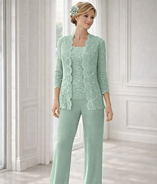 abordables -Robe de mariée longue maman de la mariée avec pantalon 3/4 manches carrée élégante simple invitée de mariage en couleur unie