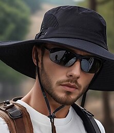 billige -Solhatt Bøtte Hatt Boonie-hatt Vanntett UV Beskyttelse Sommer Vår Snorer Bred kant Herre Fisking Aktivitet