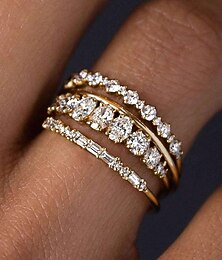abordables -Ensemble de bagues empilables en alliage pour femme, anneaux en zircon cubique couleur or et argent, style minimaliste élégant pour les mariées, les cérémonies de mariage, les fiançailles et au quotidien