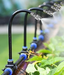 abordables -Système de brumisation extérieur rafraîchissant avec buses de brumisation réglables à 360°, système d'irrigation et d'arrosage automatique pour jardin, terrasse, serre, refroidissement et humidification.