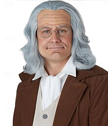 preiswerte -graue, kurze, gewellte Perücke im Kolonialstil für ältere Herren – ideal für Cosplay, Halloween und andere Kostüme.