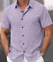 お買い得  -男性用 シャツ サマーシャツ カジュアルシャツ ボタンアップシャツ コットンシャツ 平織り ビーチ バケーション ブラック ピンク スカイブルー パープル 半袖 折襟 夏 衣類