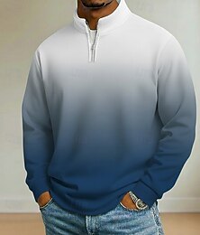 Недорогие -Муж. Градиентная рампа Рубашки поло Длинный рукав Воротник-стойка Одежда для спорта и отдыха Отпуск Одежда для спорта и отдыха На каждый день 3D печать Весна Осень Синий Черный Лиловый