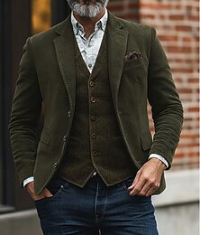 preiswerte -Herren Cordjacke Notch-Kragen Mode Klassisch Lässig Einfarbig Blazer Schwarz Braun Grün Figurbetonter Schnitt Einreiher mit drei Knöpfen