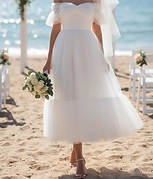 abordables -Ligne A Longueur cheville Robe de remise des diplômes Robe de Soirée Robe de Cocktail Robes de mariée Robes pour enterrement de vie de jeune fille robe de mariée Élégant Petites Robes Blanches Manche