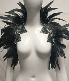お買い得  -カーニバル2026 リオカーニバル サンバアクセサリー 女性用 黒い羽根のケープショール レースアップリケ付き ブラジルフェスティバルパフォーマンスコスチューム