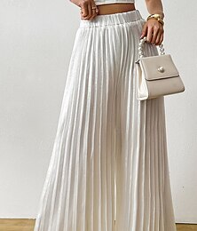 abordables -Mujer Perneras anchas Chinos Vacaciones Moda Ropa de calle Longitud total Media cintura Color sólido Retazos Bolsillo Cintura elástica Confortable Transpirable Rígido Diario Exterior Vacaciones Negro