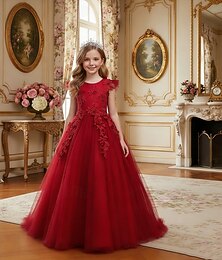 preiswerte -Blumenmädchenkleid Mädchen Formelle Kleidung Hochzeitskleidung Party Hochzeit Formell Mode Prinzessin Schön Netz Einfarbig Ärmellos Rundhalsausschnitt Blau Gelb Ab 4 Jahren