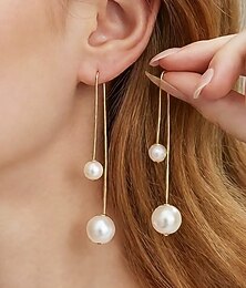 abordables -Boucles d'oreilles pendantes en fausses perles pour femmes – alliage et fausses perles, design élégant – parfaites pour les mariages et le quotidien