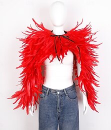economico -Accessori Samba del Carnevale 2026 Rio Carnevale Cappotto Sciarpa in Piume Rosse Lunghe con Legatura in Nastro per Donne Costume per Performance al Festival del Brasile