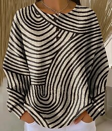 お買い得  -女性用 プルオーバースウェットシャツ ボタン グラフィック 幾何学模様 エレガント ヴィンテージ ファッション 長袖 クルーネック ラウンドネック レギュラートップス カジュアル 家 結婚式のゲスト ブルー ブラックとホワイト 白 ＋ 青 グレー + 緑 春 秋 冬