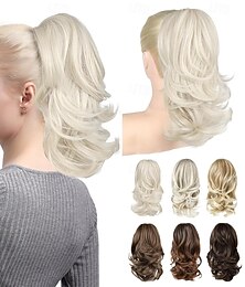 abordables -Extension queue de cheval - 35 cm (14 pouces) à pince, cheveux synthétiques doux et ondulés, style platine, pour femme