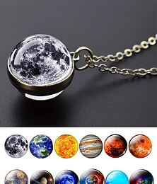 preiswerte -Herren-Halskette mit Planetenanhänger, Schmuck aus Legierung und Glaskuppel, verschiedene Sonnensystem-Motive, minimalistischer kosmischer Stil für den Alltag und als Geschenk