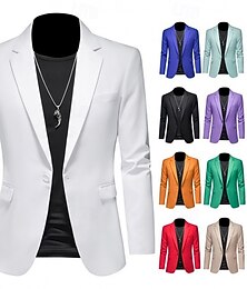 お買い得  -男性 ブレザージャケット カジュアル 日常 アウトドア エレガント ファッション 春 オールシーズン POLY 純色 ミニマリスト カジュアル／普段着 シングルブレスト 一つボタン ブレザー ライトピンク ライトカーキ ブラック ホワイト