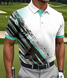 ieftine -Bărbați Geometică Golf Tricouri polo sport Manșon scurt Tricouri de polo Cămăși cu guler Casual Îmbrăcăminte Atletică Nasturi Vară Primăvară Albastru piscină Trifoi