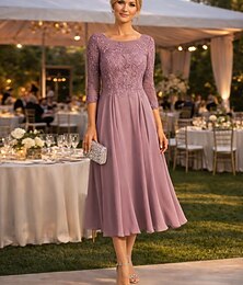 economico -Linea ad A Lunghezza alla caviglia Vestito da Festa Abito da Cocktail Abito da invitata a nozze Abito da cerimonia per signora Manica 3/4 Girocollo Elegante Ospite di nozze Festa di fidanzamento