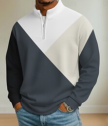 abordables -Hombre Bloque de color Geométrico Polo Manga Larga Cuello Mao Ropa Deportiva Vacaciones Ropa Deportiva Casual Diario Impresión 3D Bloque de Color Primavera Otoño Azul Piscina Blanco Verde