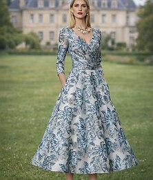 economico -Linea ad A Lunghezza alla caviglia Vestito da Festa Abito da Cocktail Abito da invitata a nozze Abito da cerimonia per signora Manica 3/4 Scollo a V Elegante Vintage Formale Derby del Kentucky