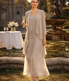 abordables -Fourreau Colonne Longueur cheville Robe d'invité de mariage Robe de Mère de Mariée  Sans manches Col en V Élégant Simple robe demoiselle d honneur Semi-Formel Chiffon avec Niveaux Couleur Unie