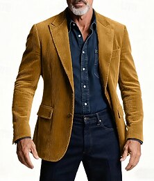 abordables -Homme Blazer Blazer en velours côtelé Affaires Cocktail Fête de mariage Mode Occasionnel Printemps Automne Polyester Uni Avec Poches Boutons Confortable Simple Boutonnage veste Gris foncé Noir Jaune