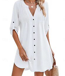 economico -Per donna Mini Abito Abito Bianco Abito da Spiaggia Abito nero Copricostume Elegante Moda Classico Quotidiano All'aperto Spiaggia Vestibilità regolare Semplice Manica Lunga Scollo a V Nero Bianco