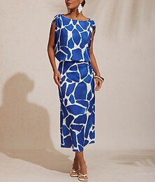 preiswerte -Urlaub Maxikleid aus Satin mit geometrischem Farbblockdruck, tailliert, aus Satin