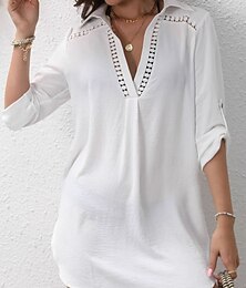 economico -Per donna Mini Abito Abito Bianco Abito da Spiaggia Copricostume Elegante Moda Classico Quotidiano All'aperto Spiaggia Vestibilità regolare Semplice Manica Lunga Scollo a V Bianco Estate Primavera