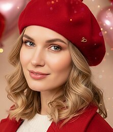 abordables -Boina de corazón para mujer, material de lana sintética, disponible en varios colores, perfecta para regalos del día de San Valentín y uso diario.