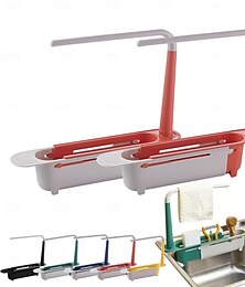 economico -Supporto telescopico per lavello, supporto regolabile per lavello da cucina, scolapiatti telescopico espandibile 2 in 1, porta sapone in spugna per forniture da cucina domestiche