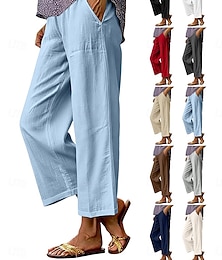 abordables -Femmes Jambe large Pantalons Pantalon décontracté Vacances Mode Streetwear Longueur complète Taille haute Uni Avec Poches Taille Élastique Confortable Respirant Non Elastique Quotidien Vacances Rue