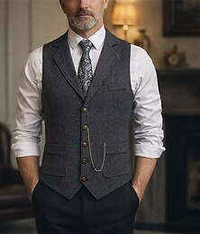 abordables -Classique Années 1920 Rétro Vintage Veste Gilet Gatsby le Magnifique Garçons d'Honneur Déguisement Homme Carnaval Mascarade Bal de promo Soirée Mariage Adulte Gilet Printemps Automne