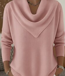 levne -Dámské Svetr Rolák Elegantní Módní Šik ven Pevná barva Rýhovaný Spadlý nabíraný výstřih Pletený Dlouhý rukáv Běžné topy Plést Denní Venkovní Víkend Černá Bílá Jaro Podzim