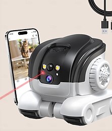 abordables -Caméra robotisée sur roues, double objectif 1080p, caméra de sécurité intérieure avec audio bidirectionnel, vision nocturne, flash et batterie 5200 mAh. &Application de contrôle idéale pour les chats,
