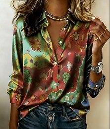economico -Per donna Camicia Camicia in raso Stampato Floreale Grafico Bohemien Vintage Classico Manica Lunga Colletto a Camicia Top Regolari Quotidiano Ferie Uscire Blu Giallo Rosa Verde Azzurro Estate