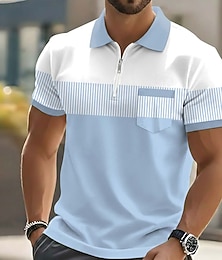 cheap -Men's Striped Polo Shirts Short Sleeve Polo Shirts Lapel Casual Outdoor Holiday Daily Wear Pocket 3D Print Summer Blue Purple Green