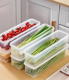 preiswerte -6er-Pack stapelbare Kühlschrank-Organizer-Behälter mit Deckel &Herausnehmbare Abtropfschale, lange Aufbewahrungsboxen für Fleisch, Fisch, Gemüse, Nudeln und Frühlingszwiebeln &Kräuter