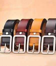 זול -גברים חֲגוֹרָה קלאסי עור אלגנטית אופנתי יום יומי צבע אחיד שחור אודם קזו'אל יומי עֵסֶק חגורת מותניים