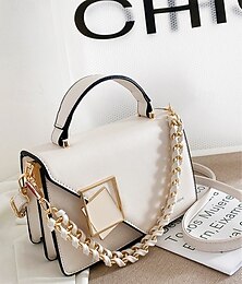 abordables -Elegante bolso bandolera de piel sintética para mujer, elegante bolso de hombro con asa superior y correa de cadena, bolso convertible de moda para mujer, perfecto para uso diario informal, vacaciones, viajes y fiestas.