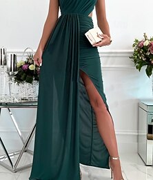 billiga -Dam Maxiklänning A linjeklänning Elegant party cocktail Utomhus Fest Bröllopsgäst Paljetter Lappverk Smal Ensfärgat Ärmlös Enaxlad Ljusrosa Rubinrött Grön