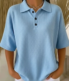 abordables -Mujer Camisa de gofres Color sólido Elegante Activo Vacaciones Media Manga Escote en Pico Tops largos Diario Exterior Ropa de calle Blanco Rojo Azul cielo Naranja Negro Verano Primavera Otoño