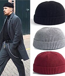 abordables -Hommes Chapeau souple Casquette Melon Bleu Noir 100% Acrylique Froncé Bandes Tricots Vacances Occasionnel Occasionnel Quotidien Vêtements de rue Uni Chaleur Thermique