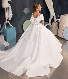 cheap -Ball Gown Sweep Brush Train Flower Girl Dress First Communion Girls Cute Prom Dress Satin with Bow(s) Elegant Fit 3-16 Years