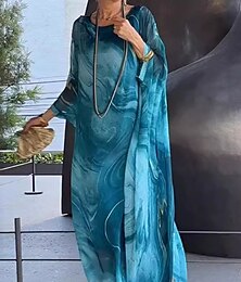 preiswerte -Damen Maxikleid Cocktailkleid Chiffonkleid Druckkleid Elegant Mode Modern Outdoor Urlaub Ausgehen Lässiger Schnitt Marmor Kurzarm Rundhalsausschnitt Blau Gelb Rote Grau Sommer Frühling