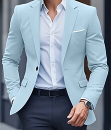 voordelige -Voor heren Blazer liiketoiminta Cocktailparty Bruiloft Modieus Casual Lente Herfst Polyester Effen Zak Knop Comfortabel Enkele rij knopen Blazer Zwart Marineblauw Hemelsblauw