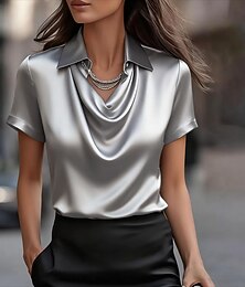 economico -Per donna Camicia Blusa Arricciato Tinta unica Elegante Vacanza Festa Senza Maniche Scollo a Cascata Top Regolari Quotidiano All'aperto Ufficio Blu chiaro Rosso violaceo Grandi quantità di stock